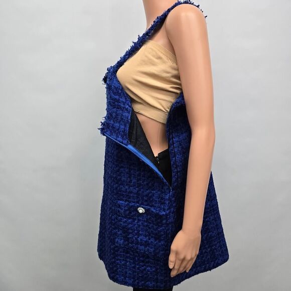 NWT Zara Tweed Dress Textured Pinafore Mini Women XL Blue Bloggers Favorite - Picture 15 of 15